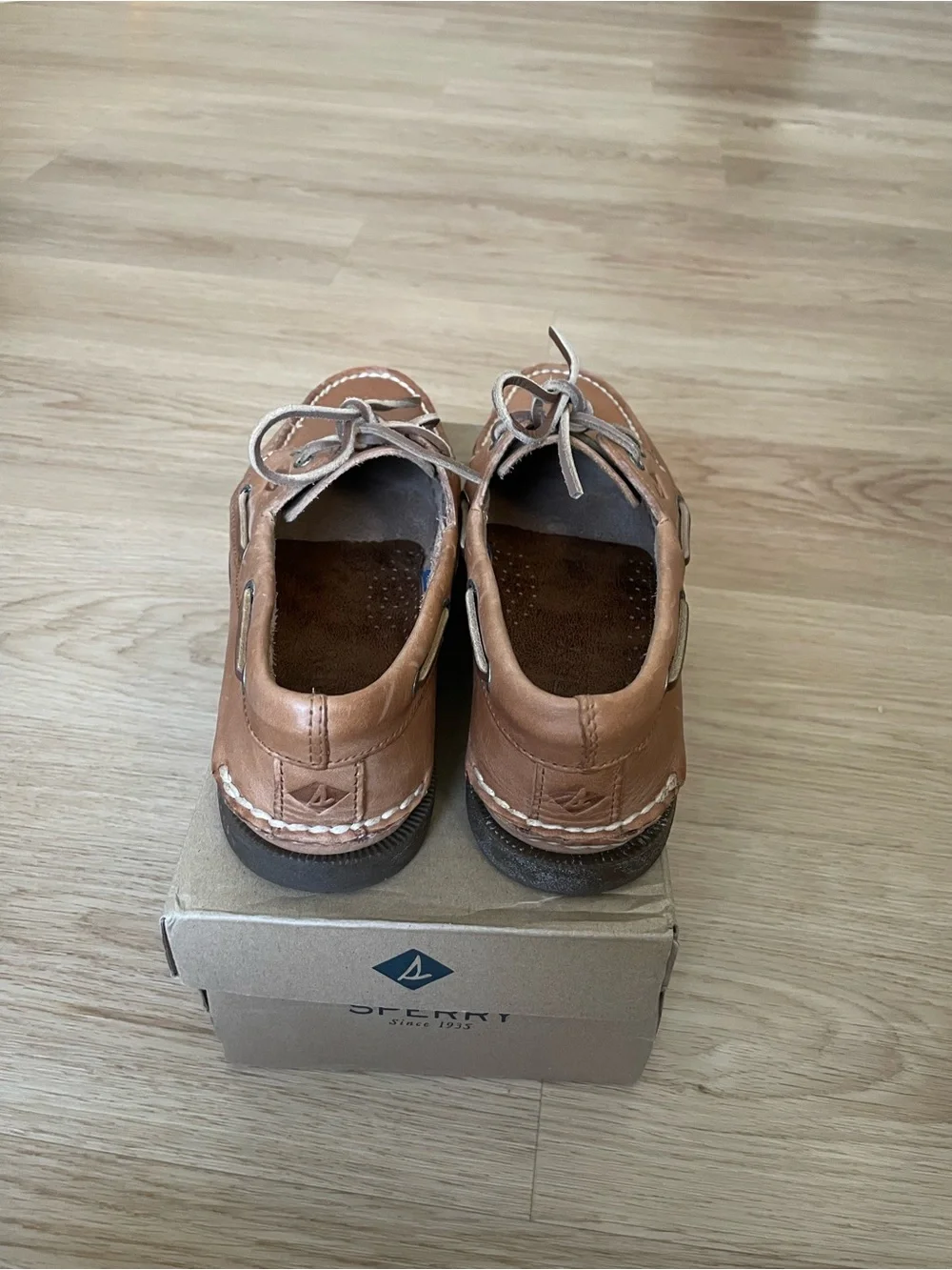 Sperry Tan Leather Moc Toe Boat Shoes
